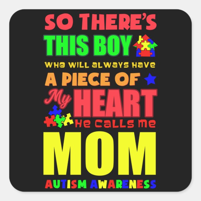 Sticker Carré AUTISM FILS Sensibilisation sur l'autisme Cadeau A (Devant)
