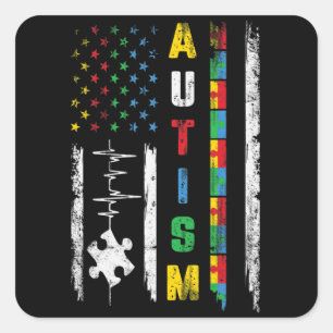 Sticker Carré Autisme American Flag Puzzle Sensibilisation sur l