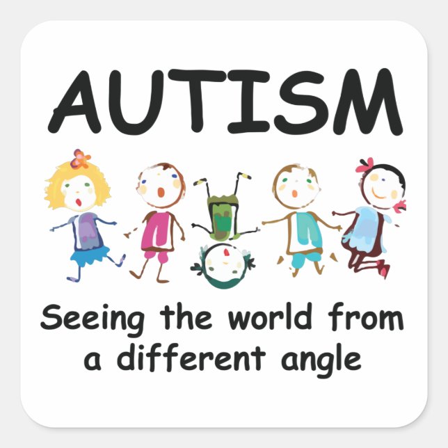 Sticker Carré Autisme...voir le monde sous un angle différent (Devant)