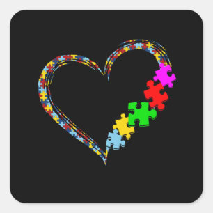 Sticker Carré Autiste   Sensibilisation sur l'autisme Coeur Puzz