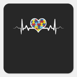 Sticker Carré Autiste  Sensibilisation sur l'autisme Heartbeat P