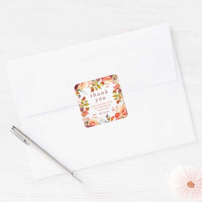 Sticker Carré Automne Aquarelle d'automne Floral Anniversaire Me (Enveloppe)