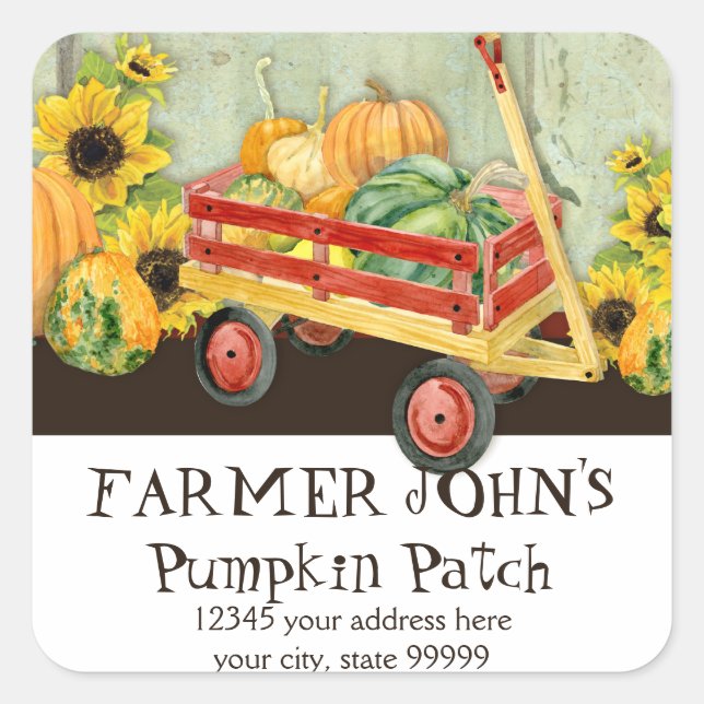 Sticker Carré Automne Automne Citrouille Patch Harvest Farm Busi (Devant)