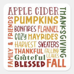 Sticker Carré Automne Automne Hiver Thanksgiving Vacances Merci