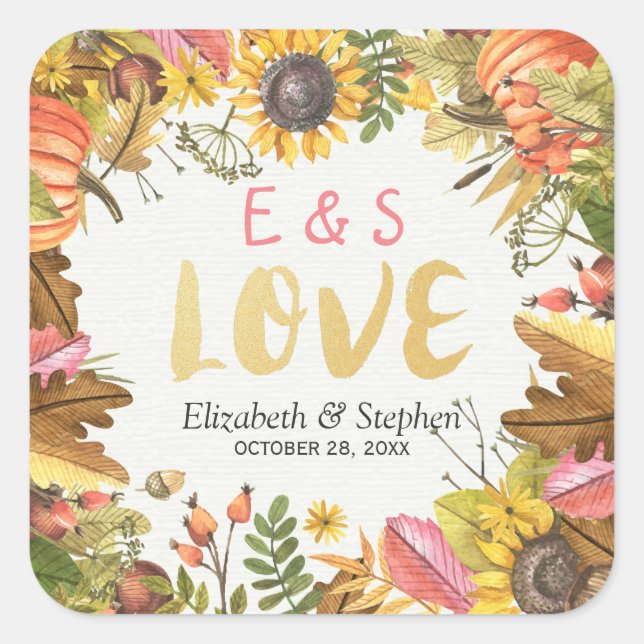 Sticker Carré Automne Automne Maple Feuille Citrouille Mariage M (Devant)