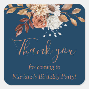 Sticker Carré Automne Bouquet floral Anniversaire Marine Bleu Fa
