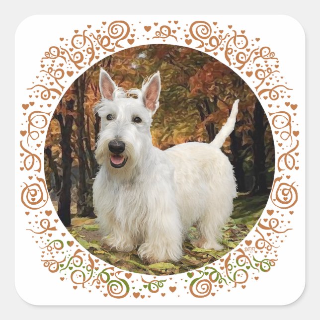 Sticker Carré Automne de Wheaten Scottish Terrier (Devant)
