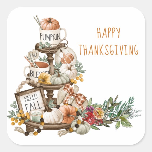 Sticker Carré Automne Russe Bon thanksgiving Citrouille (Devant)