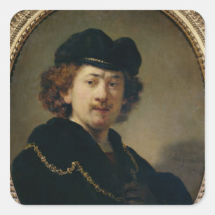 Sticker Carré Autoportrait avec la chaîne de casquette et d'or,