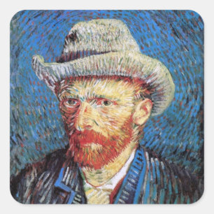 Sticker Carré Autoportrait de Vincent Van Gogh au chapeau de feu