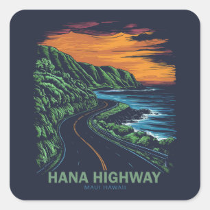 Sticker Carré Autoroute Hana Maui Hawaii Vista