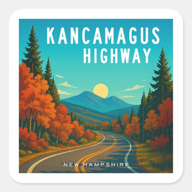 Sticker Carré Autoroute Kancamagus New Hampshire coucher de sole (Devant)