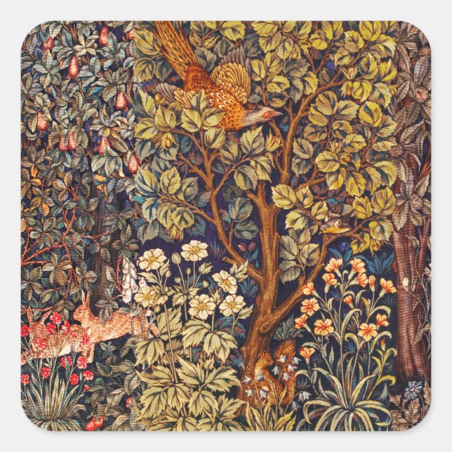 Sticker Carré AUTUMN FOREST ANIMALS Haricots, faisan, Brown Flor (Devant)