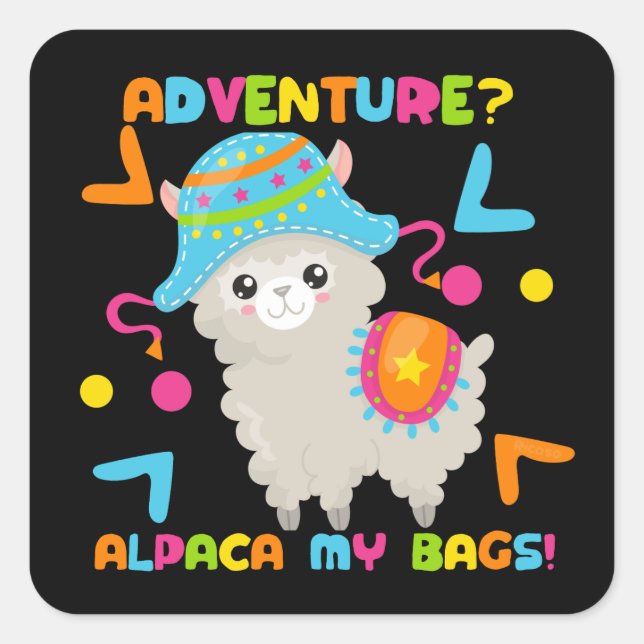 Sticker Carré Aventure Alpaca Mes Sacs Mignonne Drôle (Devant)
