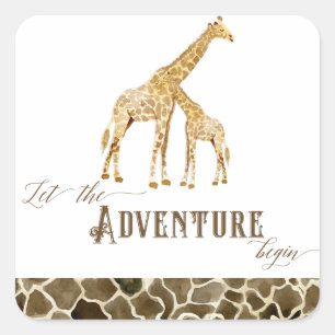 Sticker Carré Aventure Baby Boy Douche Aquarelle Giraffe Seals