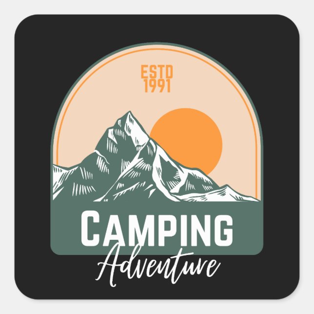 Sticker Carré Aventure Camping (Devant)