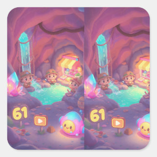 Sticker Carré Aventure mignonne de la grotte de cristal – Chibi 