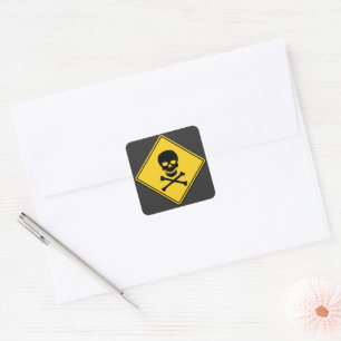 Sticker Carré Avertissement de crâne et de os croisés Halloween