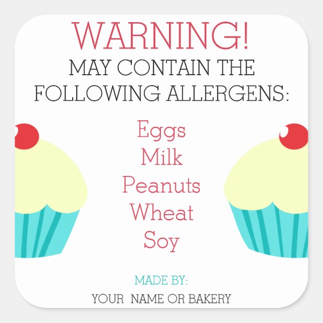 Sticker Carré Avertissement pouvant contenir des allergènes pers (Devant)