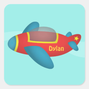 Sticker Carré Avion à réaction mignon et coloré pour enfants