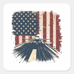Sticker Carré Avion pilote Avion American Flag Plane Aviation