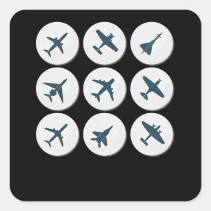 Sticker Carré Avion Volant Pilote Anniversaire Idée cadeau Homme