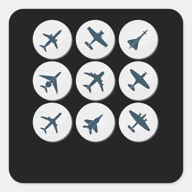Sticker Carré Avion Volant Pilote Anniversaire Idée cadeau Homme (Devant)
