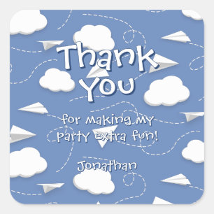 Sticker Carré avions en papier pliés volants merci d'anniversair