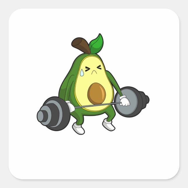Sticker Carré Avocado à Fitness avec Barbell (Devant)