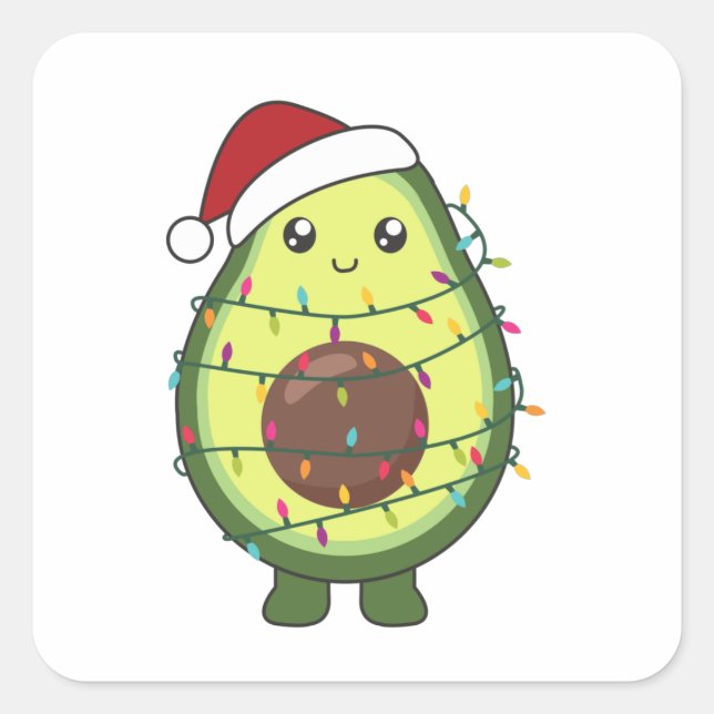Sticker Carré Avocado illuminations de Noël Drôle Avocados (Devant)