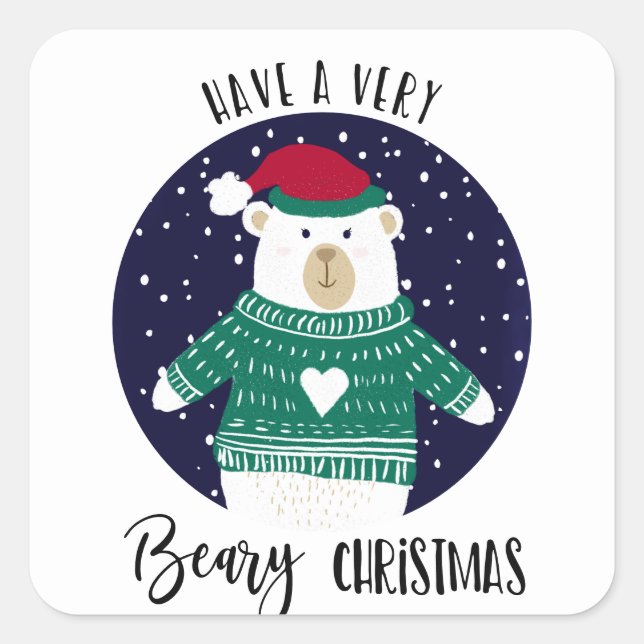 Sticker Carré avoir très béatir noël l'ours jumper merry (Devant)