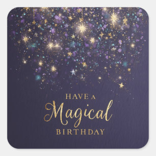 Sticker Carré "Avoir un Anniversaire Magique" avec Parties scint