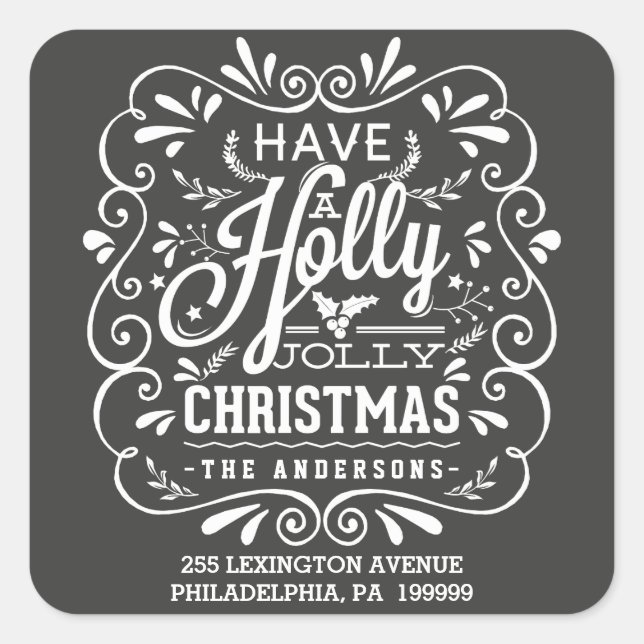 Sticker Carré Avoir Une Adresse De Retour Holly Jolly Christmas (Devant)