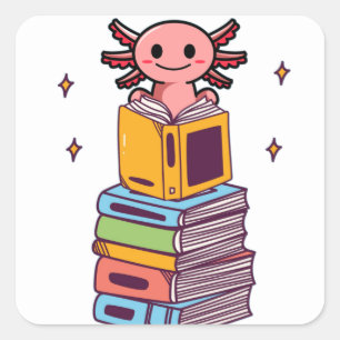 Sticker Carré Axolotl de lecture de livre