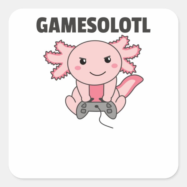 Sticker Carré Axolotl Gamesolotl Cute Animaux Pour Les Joueurs (Devant)