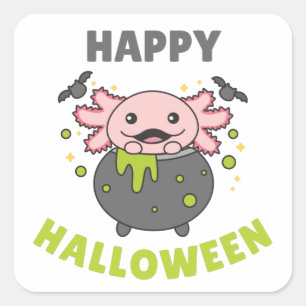 Sticker Carré Axolotl Happy Halloween Chauve-souris Carré Sticke