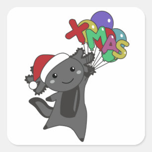 Sticker Carré Axolotl Joyeux Noël Animaux d'hiver Axolotl