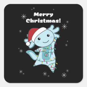 Sticker Carré Axolotl Joyeux Noël Animaux d'hiver Axolotls