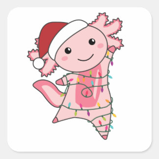 Sticker Carré Axolotl Joyeux Noël Animaux d'hiver Axolotls