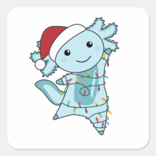 Sticker Carré Axolotl Joyeux Noël Animaux d'hiver Axolotls