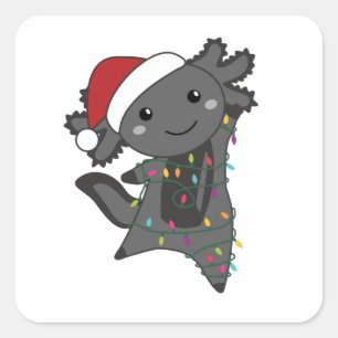 Sticker Carré Axolotl Joyeux Noël Animaux d'hiver Axolotls