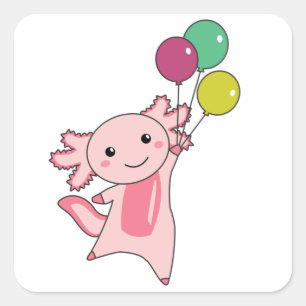 Sticker Carré Axolotl Mouches D'Animal Douce Avec Ballons Vers L