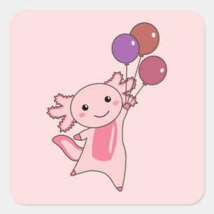 Sticker Carré Axolotl Mouches D'Animal Douce Avec Ballons Vers L