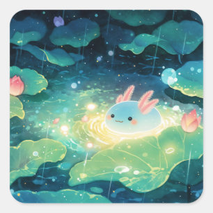Sticker Carré Axolotl Parmi les Lys Pluvieux