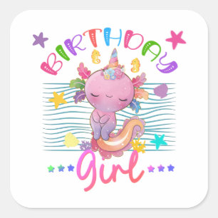 Sticker Carré Axolotl Unicorn Anniversaire Fille Thème Coloré