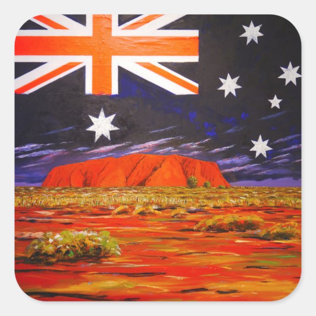 Sticker Carré Ayers rock et drapeau australien (Devant)