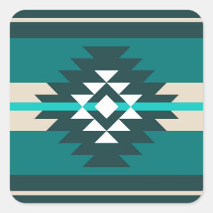 Sticker Carré Aztec design in turquoise color