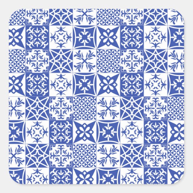 Sticker Carré azulejos bleu carreaux portugais, Lisbonne carreau (Devant)