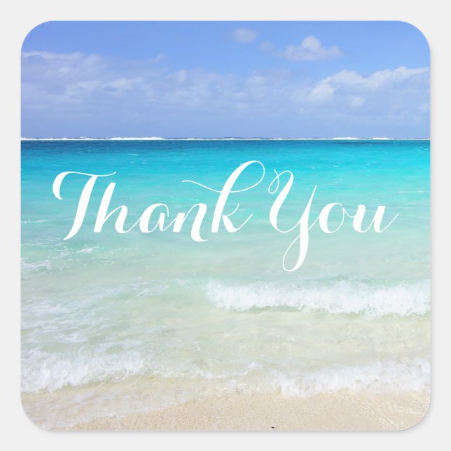 Sticker Carré Azure Blue Caribbean Tropical Beach Merci (Devant)