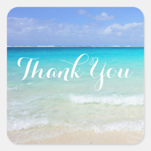 Sticker Carré Azure Blue Caribbean Tropical Beach Merci